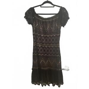 Elegant Black Lace Dress with Ruffled Sleeves
